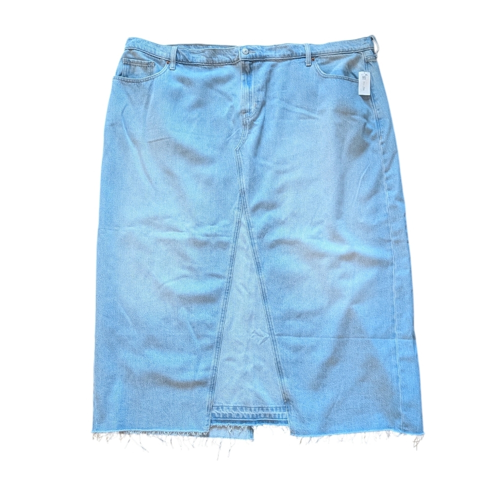 Old Navy Drapey Denim Mid Rise Column Cutoff Slit Skirt NWT